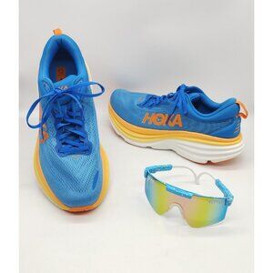 HOKA ONE M BONDI 8 Road Running Shoes Blue Orange Ombré Men’s Size 11.5D BUNDLE
